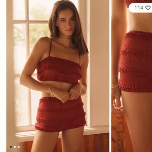 Anthropologie LyreBird Ruffled Lace Bayshore and bralette set